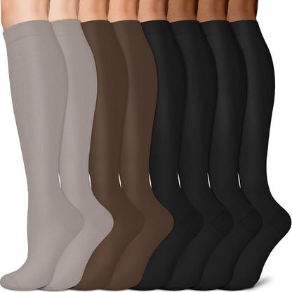Sooverki Copper Compression Socks for Men & Women 8 Pack 15-20mmHg - Knee High Stockings Best Support for Running Athletic