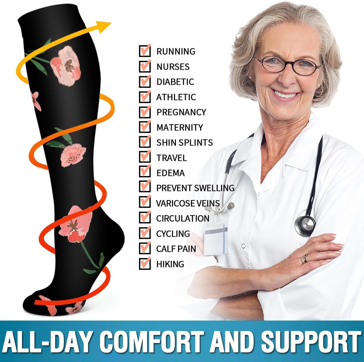 6 Pack Copper Compression Socks for Women and Men Circulation-Best Support for Medical,Running,Nursing,Athletic - Colors B