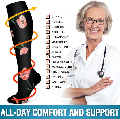 6 Pack Copper Compression Socks for Women and Men Circulation-Best Support for Medical,Running,Nursing,Athletic - Colors B