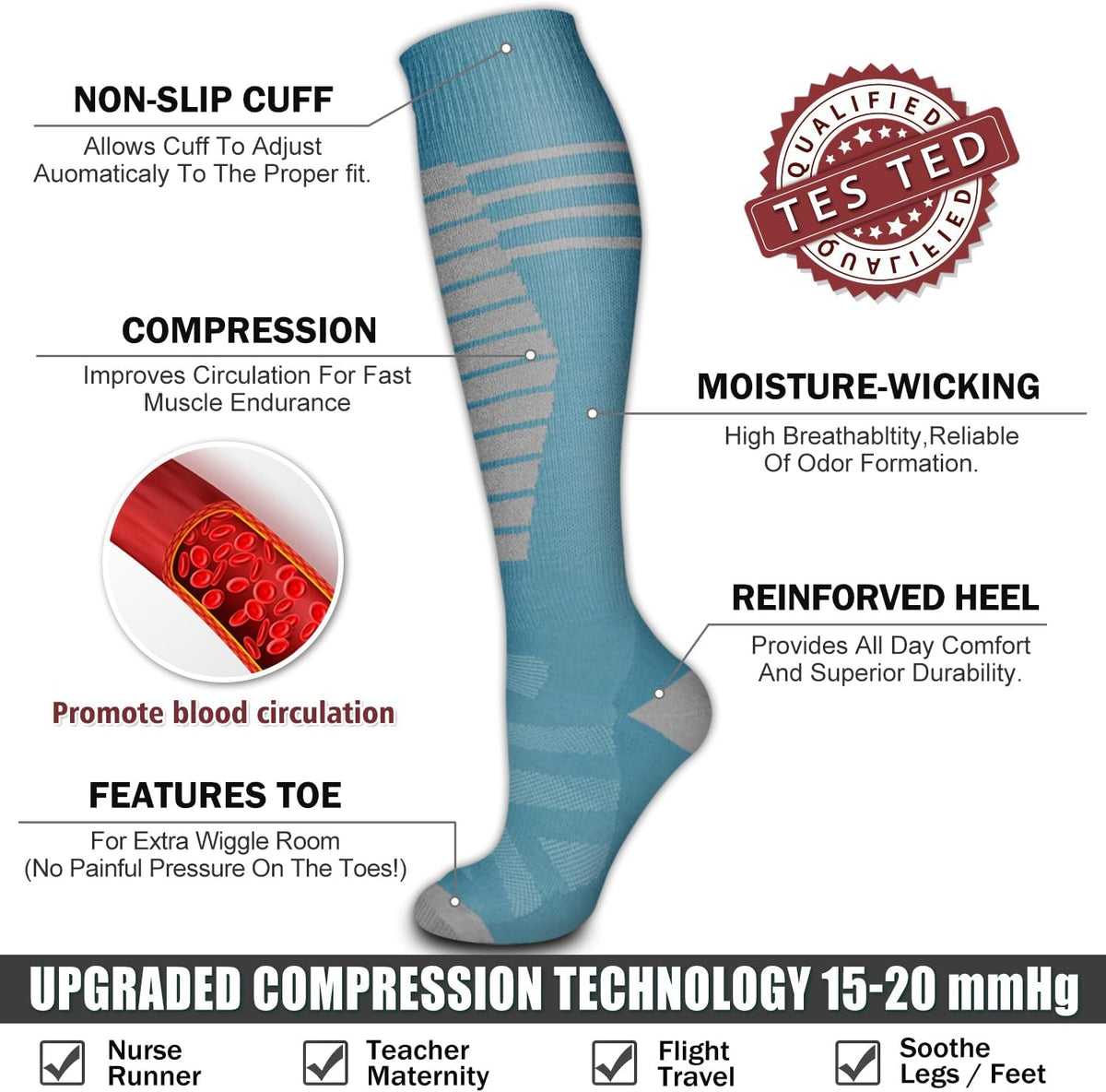 6 Pack Copper Compression Socks for Women and Men Circulation-Best Support for Medical,Running,Nursing,Athletic - Colors B