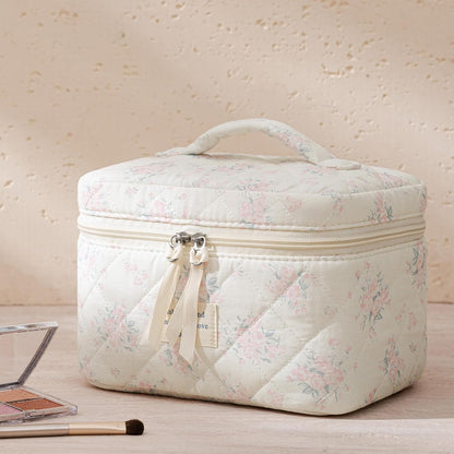 HBselect Quilted Makeup Bag, 3PCS Cotton Large Travel Makeup Bag, Cute Floral Coquette Make up Bag Cosmetic Bag Toiletry Bag for Women Girls - Colors B