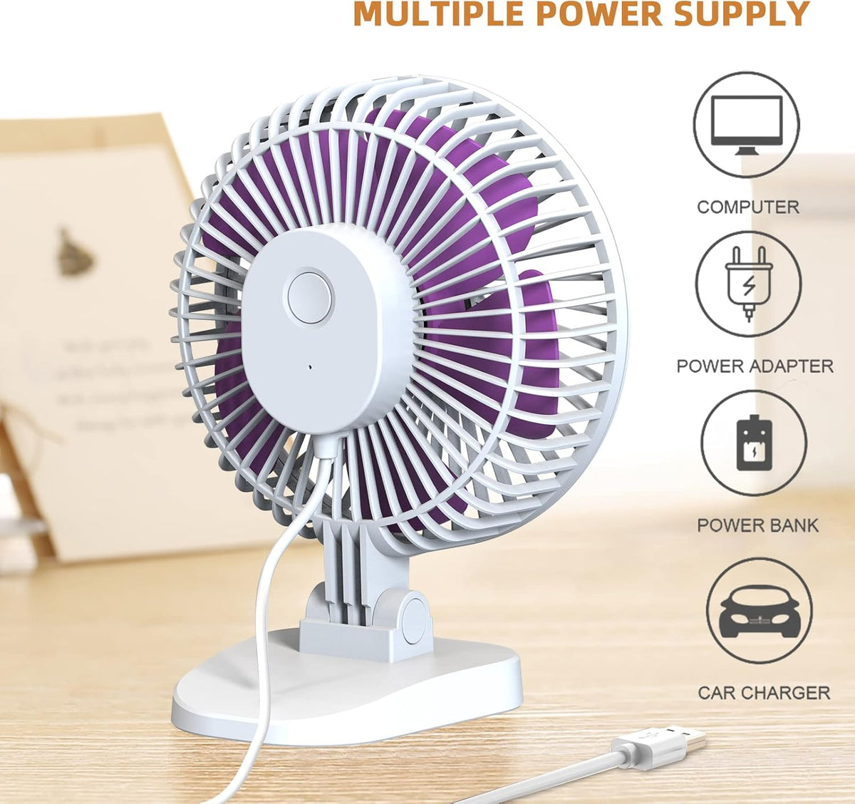 Koonie USB Desk Fan, Strong Wind Ultra Quiet Small Personal Fan with 180° Tilt Folding and 3 Speeds Adjustable, USB-C Corded Powered Mini USB Fan for Office Desktop Bedroom, NO BATTERY