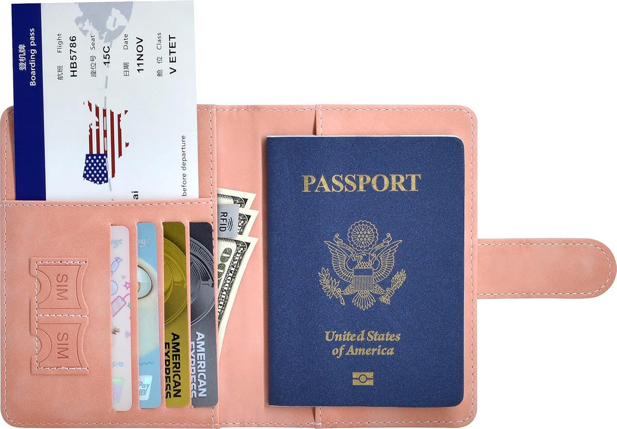 Passport Holder, Passport Cover with Credit Card Slot and Boarding Pass Slot Combo, Passport Wallet Case Book Travel Must Have, RFID Blocking Leather Travel Accessories, Navy Blue