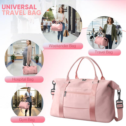 Travel Duffle Bag, Weekender Travel Bag Men Small Gym Bag for Women, Hospital Bag for Labor and Delivery, Overnight Bag Luggage Bag with Trolley Sleeve, Airplane Travel Essentials for Flying(Black)