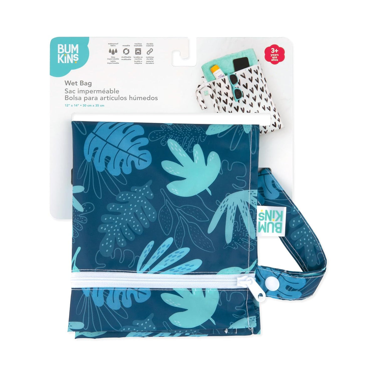 Bumkins Waterproof Wet Bag for Baby, Travel, Swim Suit, Cloth Diapers, Pump Parts, Pool, Beach, Gym Clothes, Toiletry, Hook to Stroller, Daycare, Zipper Reusable Wetdry Packing Pouch, Jungle