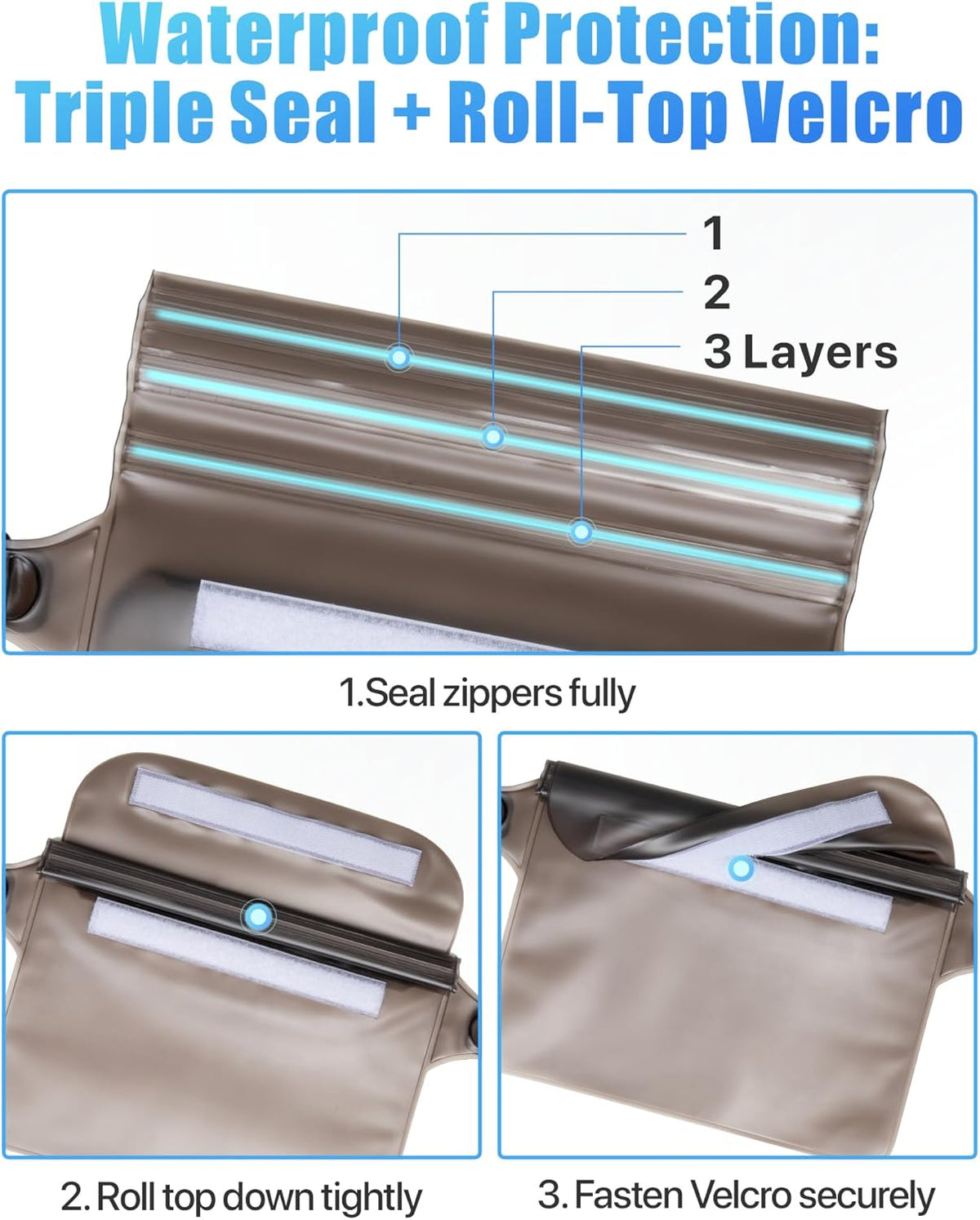 F-color Waterproof Fanny Pack - Cruise Essentials 2026 - Waterproof Pouch with Adjustable Waist Strap, Triple Zipper Roll-Top Dry Bag for Phone, Keep Passport Valuables Dry for Beach Kayaking Boating