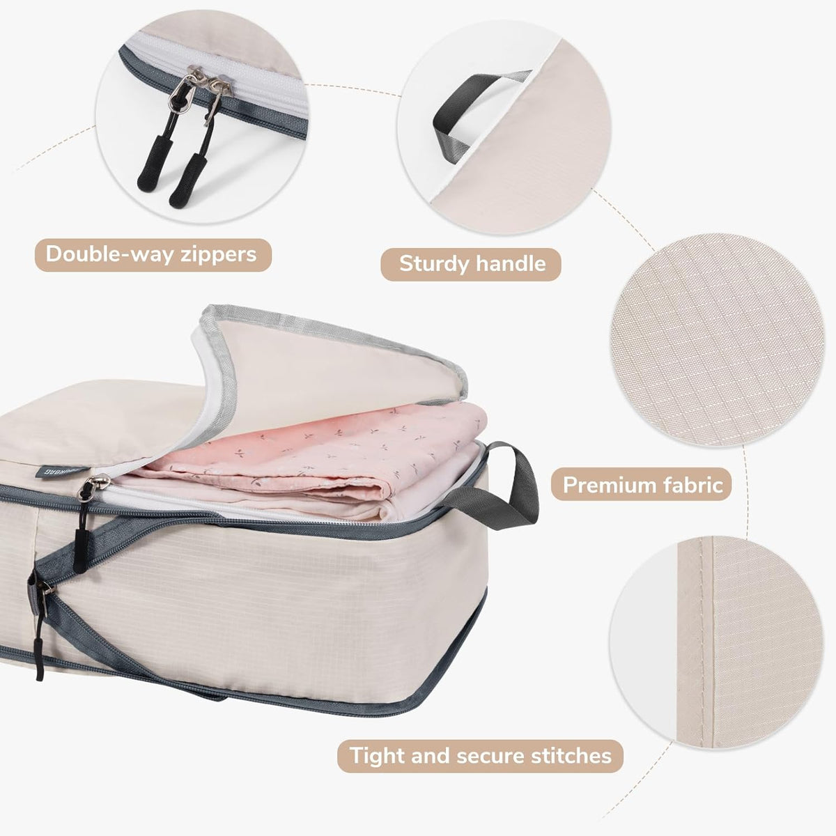 CherryNow Compression Packing Cubes, 7 Set Packing Cubes Compression, Travel Essentials, Travel Organizer for Shoes, Clothing, Grey