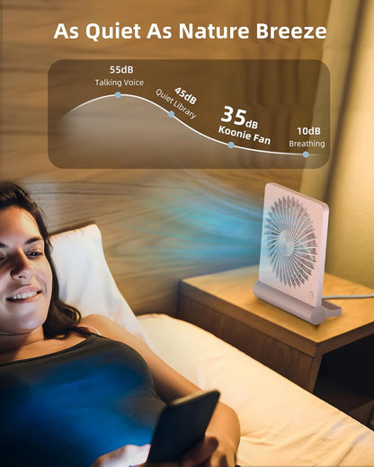 Koonie USB Desk Fan, Strong Wind Ultra Quiet Small Personal Fan with 180° Tilt Folding and 3 Speeds Adjustable, USB-C Corded Powered Mini USB Fan for Office Desktop Bedroom, NO BATTERY