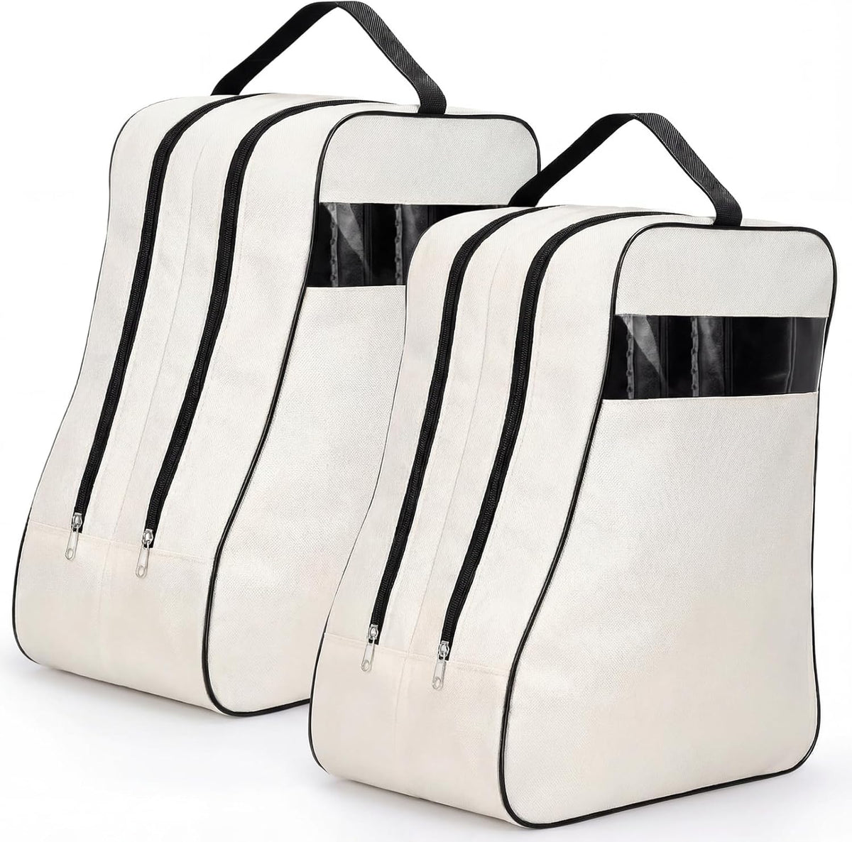 Aliceset 2 Pcs Boot Bags for Cowboy Two Separate Compartments Boots Portable Storage Bag for Travel Long Tube Shoes Bags Men Tall Shoe with Handle for Home Travel (Beige)