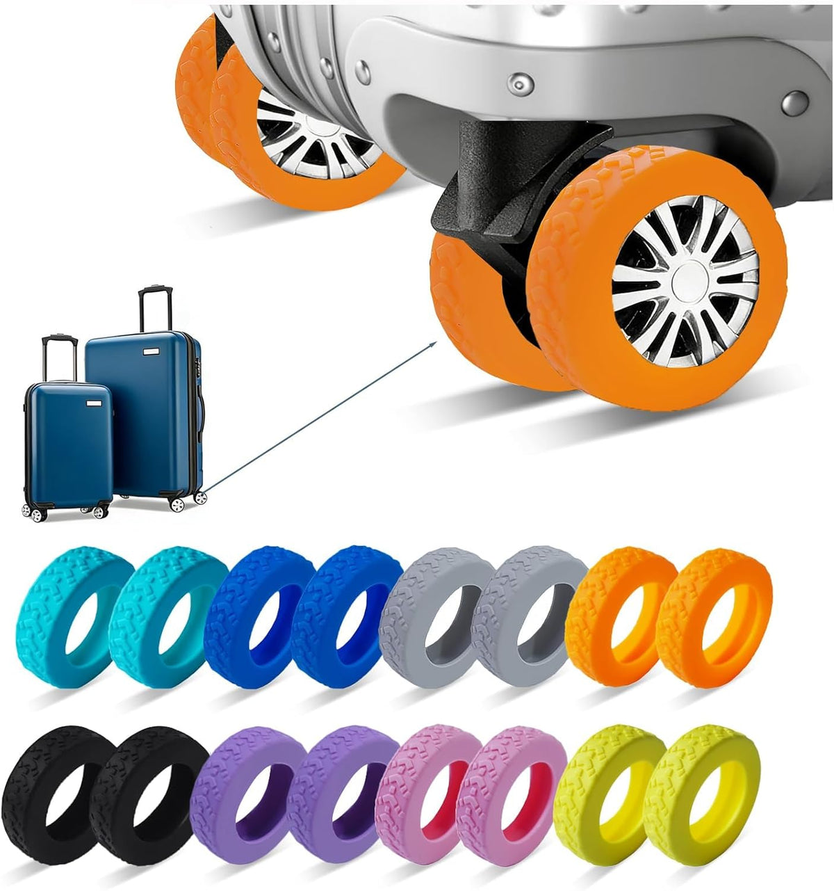 16-Pack Luggage Wheel Covers, Luggage Wheel Protector Covers for 2-2.4 inches Wheels Suitcases，Anti-Scratch & Noise Reduction Design, Silicone MaterialDurable Travel Case Accessories.