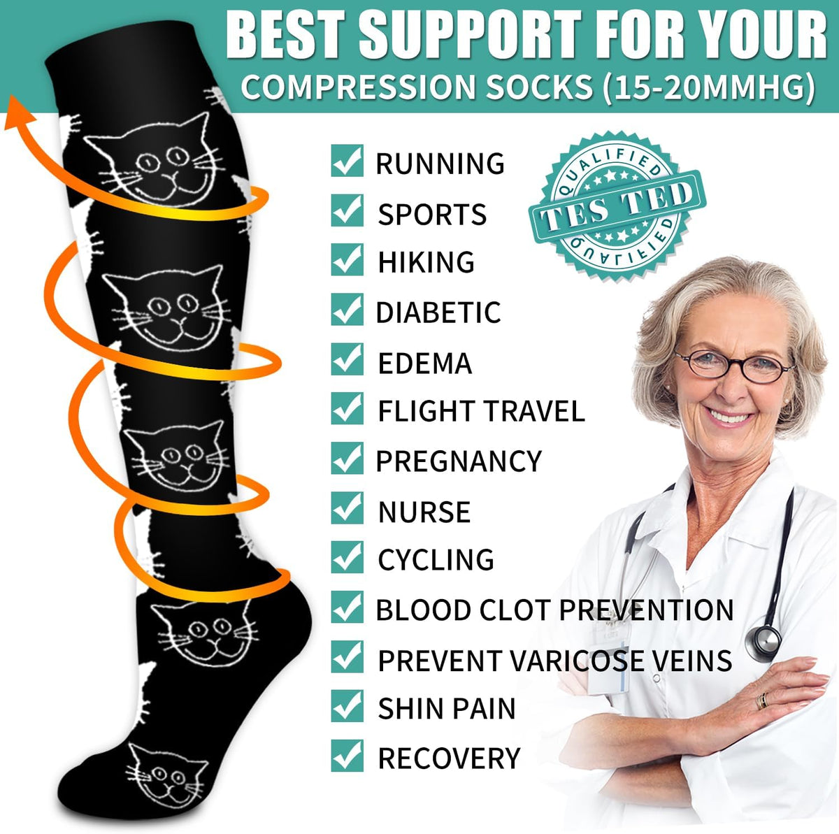 Laite Hebe 3 Pack Medical Compression Sock-Compression Sock For Women and Men Circulation -Best for Running,Nursing,Athletic Sports