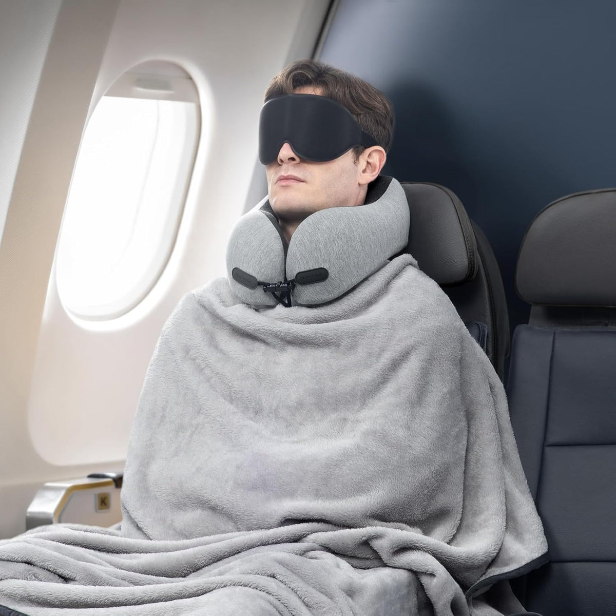 urnexttour Neck Pillow and Blanket Set for Travel Memory Foam Design Models Pillows with Eye Mask and 50% More Storage Bag Traveling Essentials Plane Car Flight Rest Sleeping Use Adult, Blue