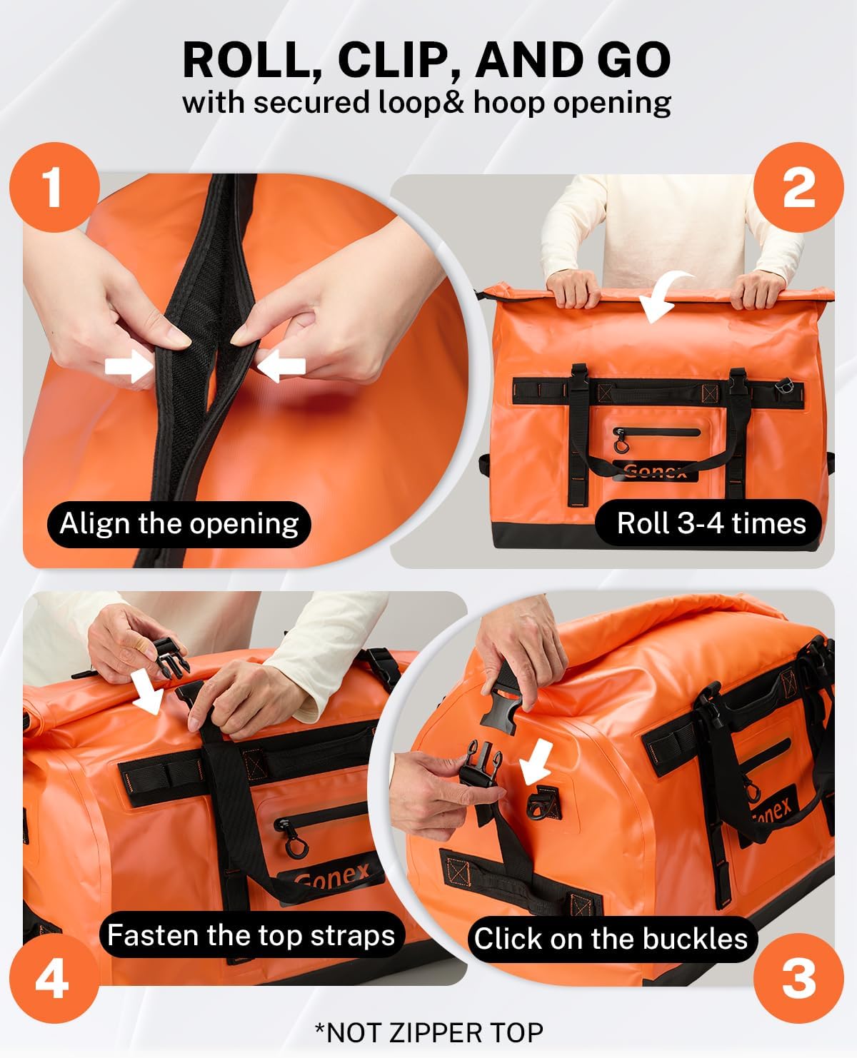 Gonex Waterproof Duffel Bag, 90L Heavy Duty Dry Duffle Bag with Reinforced Thickened Bottom, 3-in-1 Convertible Large Travel Backpack for Kayaking, Motorcycle, Camping & Boating, Orange