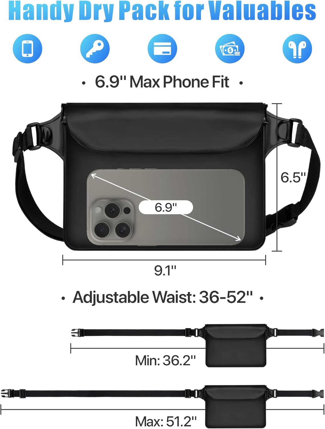 F-color Waterproof Fanny Pack - Cruise Essentials 2026 - Waterproof Pouch with Adjustable Waist Strap, Triple Zipper Roll-Top Dry Bag for Phone, Keep Passport Valuables Dry for Beach Kayaking Boating