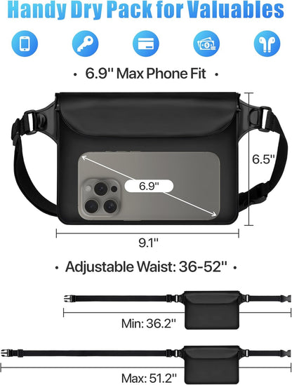F-color Waterproof Fanny Pack - Cruise Essentials 2026 - Waterproof Pouch with Adjustable Waist Strap, Triple Zipper Roll-Top Dry Bag for Phone, Keep Passport Valuables Dry for Beach Kayaking Boating