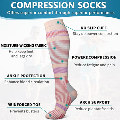 6 Pack Copper Compression Socks for Women and Men Circulation-Best Support for Medical,Running,Nursing,Athletic - Colors B