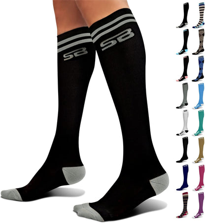 SB SOX Compression Socks for Men & Women (20-30mmHg) – Best Compression Socks for Flying, Medical, Sports, Wide Calf Fit, and Daily Wear