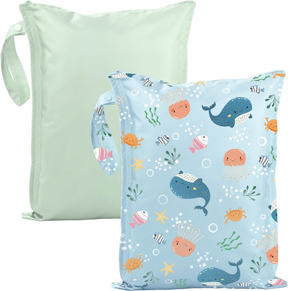RelaxScene Wet Dry Bags Water Resistant - Reusable Waterproof Wet Dry Bag for Swimsuits & Baby Clothes - Leakproof Storage Pouch Bag for Travel & Baby Diaper - Travel Laundry Daycare Bags