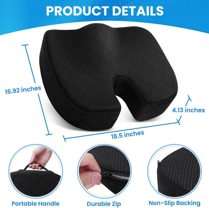 TushGuard Seat Cushion, Memory Foam Office Chair Cushion - Grey, Large