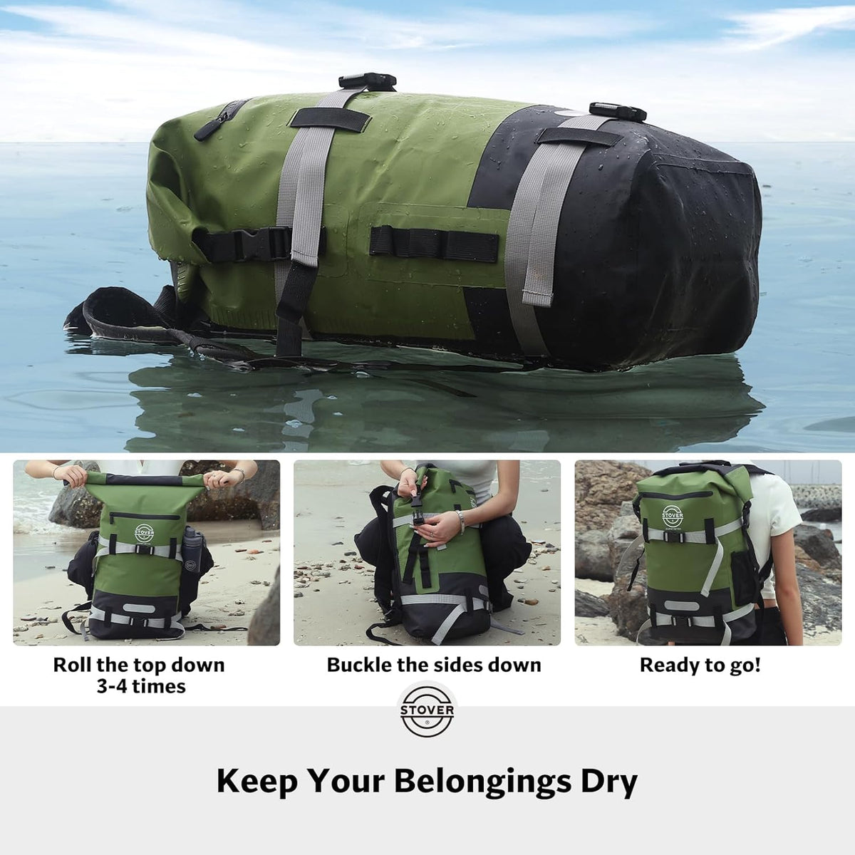 STOVER 5/10/25/30/40/55L Waterproof Dry Bag- Roll-Top Backpack w/Phone Case- Kayaking, Hiking, Camping, Boating- Men/Women - Colors A
