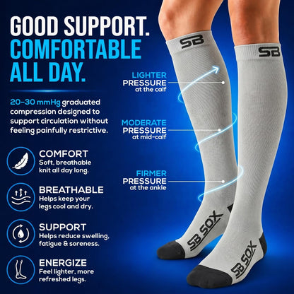 SB SOX Compression Socks for Men & Women (20-30mmHg) – Best Compression Socks for Flying, Medical, Sports, Wide Calf Fit, and Daily Wear
