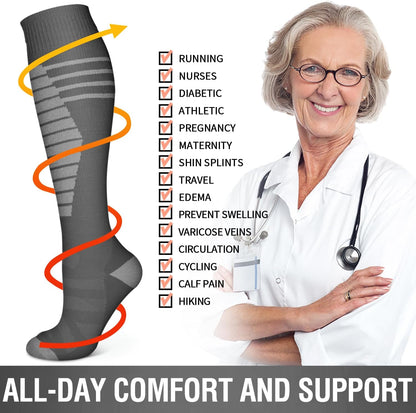 6 Pack Copper Compression Socks for Women and Men Circulation-Best Support for Medical,Running,Nursing,Athletic - Colors B