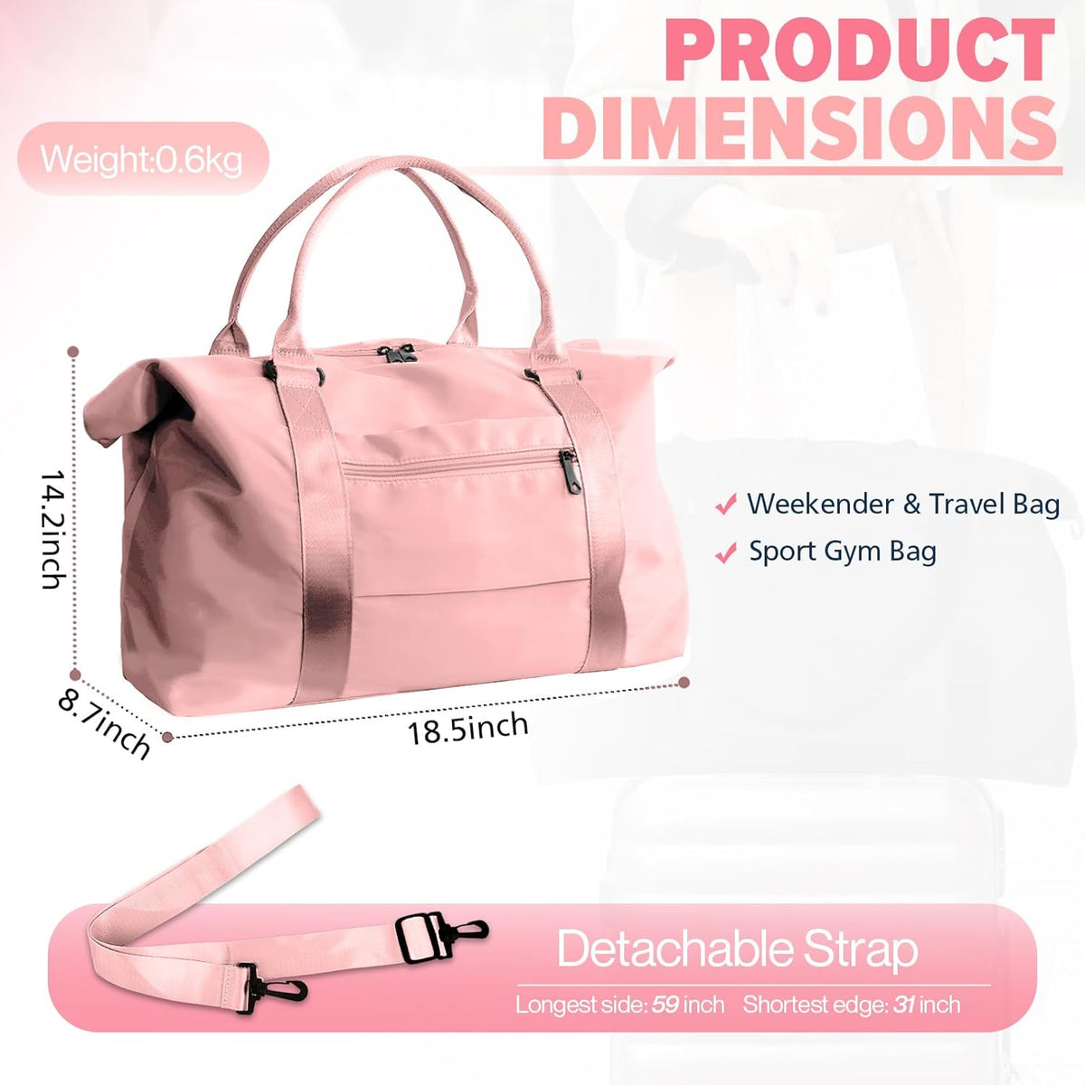 Travel Duffle Bag, Weekender Travel Bag Men Small Gym Bag for Women, Hospital Bag for Labor and Delivery, Overnight Bag Luggage Bag with Trolley Sleeve, Airplane Travel Essentials for Flying(Black)