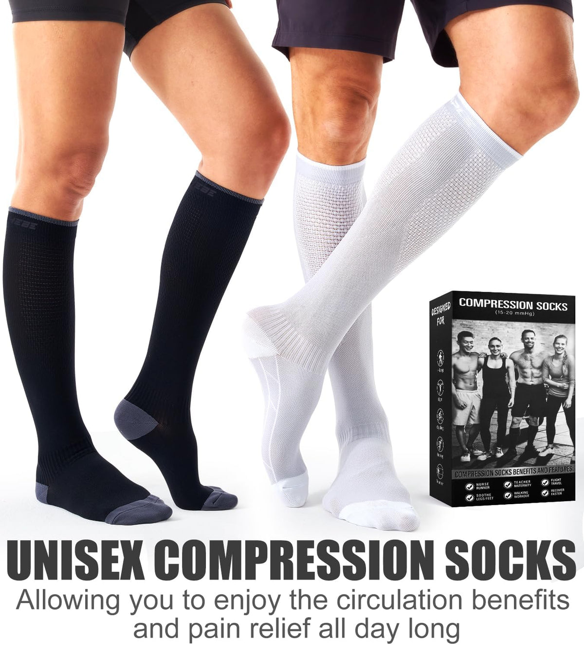 Laite Hebe 3 Pack Medical Compression Sock-Compression Sock For Women and Men Circulation -Best for Running,Nursing,Athletic Sports