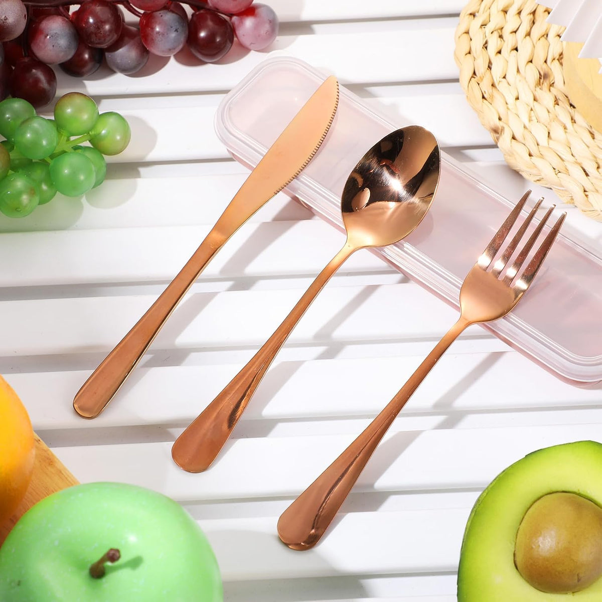 Yinkin 4 Pack Portable Travel Utensils Set with Case Reusable Stainless Steel Silverware Flatware Camping Cutlery Include Fork Spoon Knife for Work School Dishwasher Safe(White, Green, Red, Black)