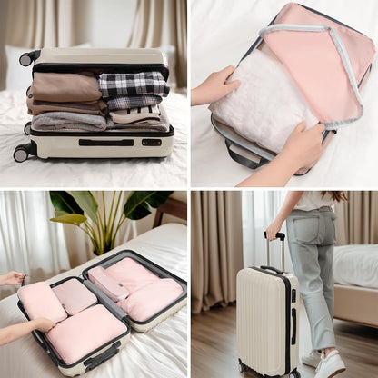 CherryNow Compression Packing Cubes, 7 Set Packing Cubes Compression, Travel Essentials, Travel Organizer for Shoes, Clothing, Grey
