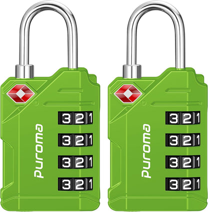 Puroma TSA Approved Luggage Locks, 2 Pack 4 Digit Resettable Travel Combination Code Lock with Zinc Alloy Body for Suitcase, Backpack, Laptop Bag, Gym Locker, Toolbox (Orange)