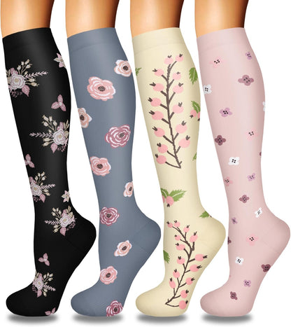 4 Pairs Compression Socks for Women Circulation-Best Support for Nurses,Running,Athletic,Travel