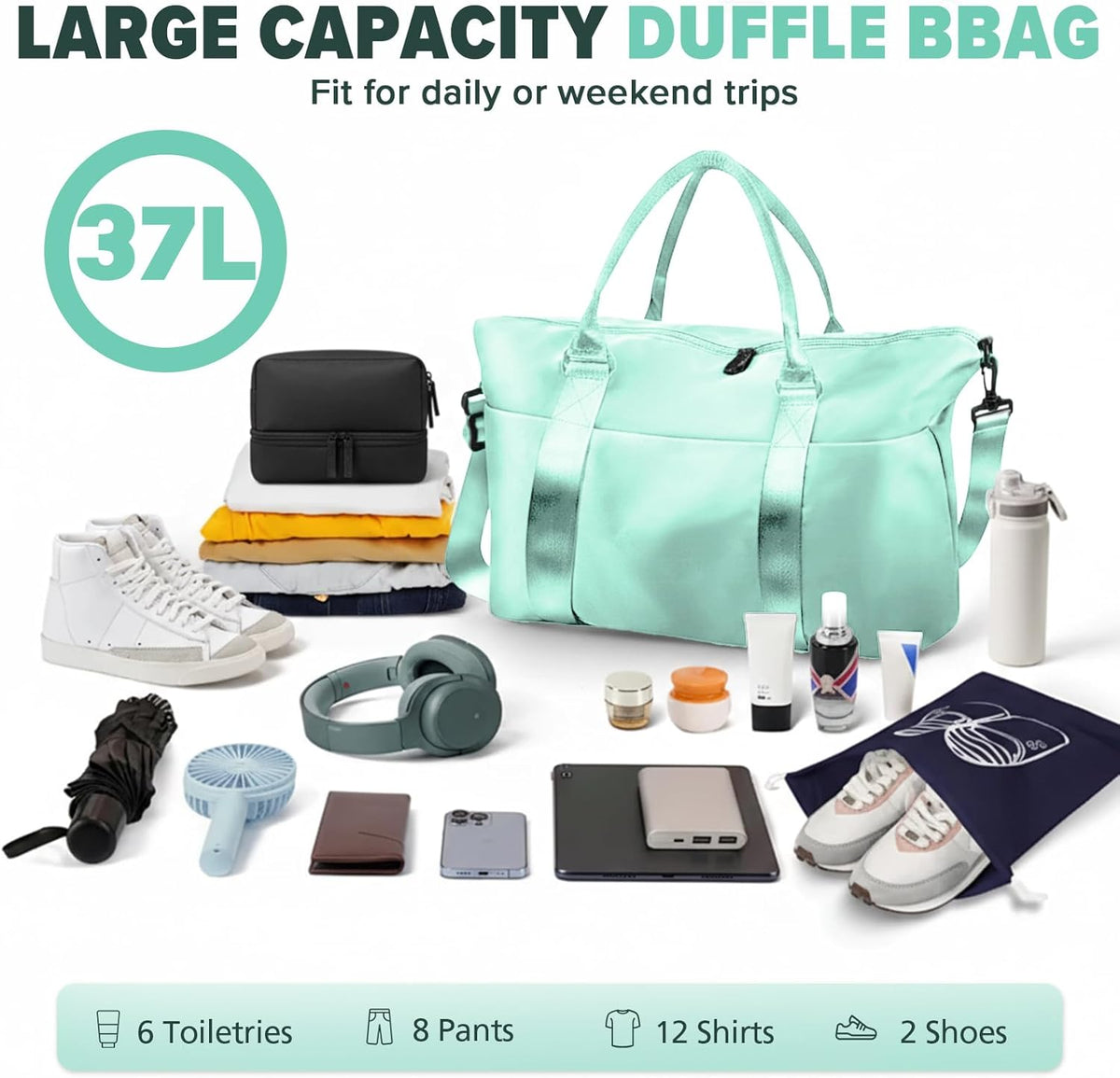 Travel Duffle Bag, Weekender Travel Bag Men Small Gym Bag for Women, Hospital Bag for Labor and Delivery, Overnight Bag Luggage Bag with Trolley Sleeve, Airplane Travel Essentials for Flying(Black)