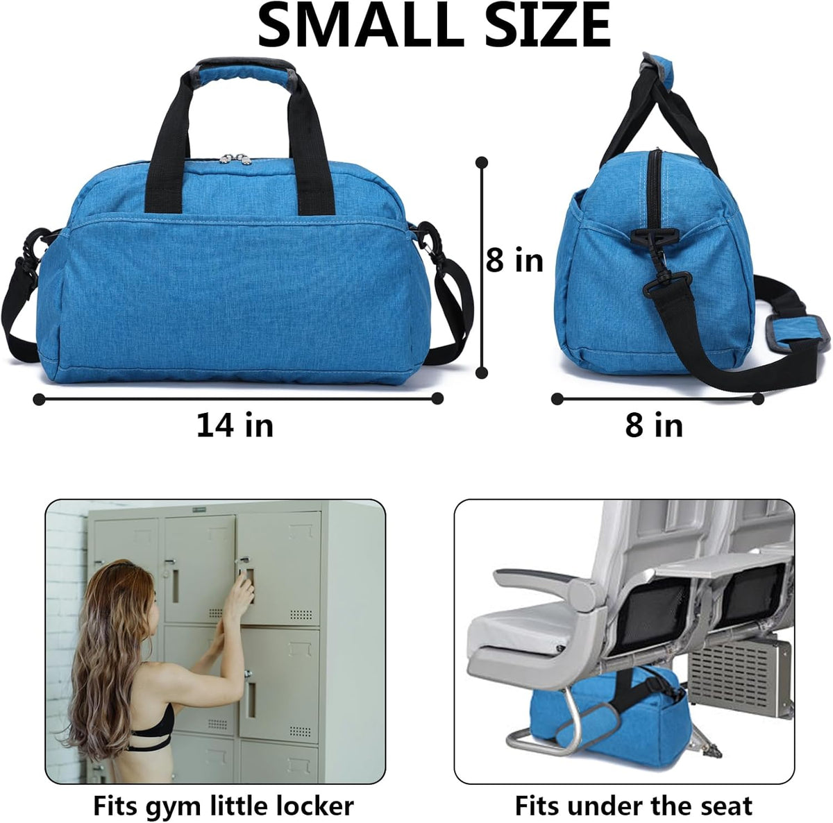 14 inch Small Gym Bag for Women & Men, Mini Duffel Bag for Travel Sports Lightweight Carry On Bag, Black