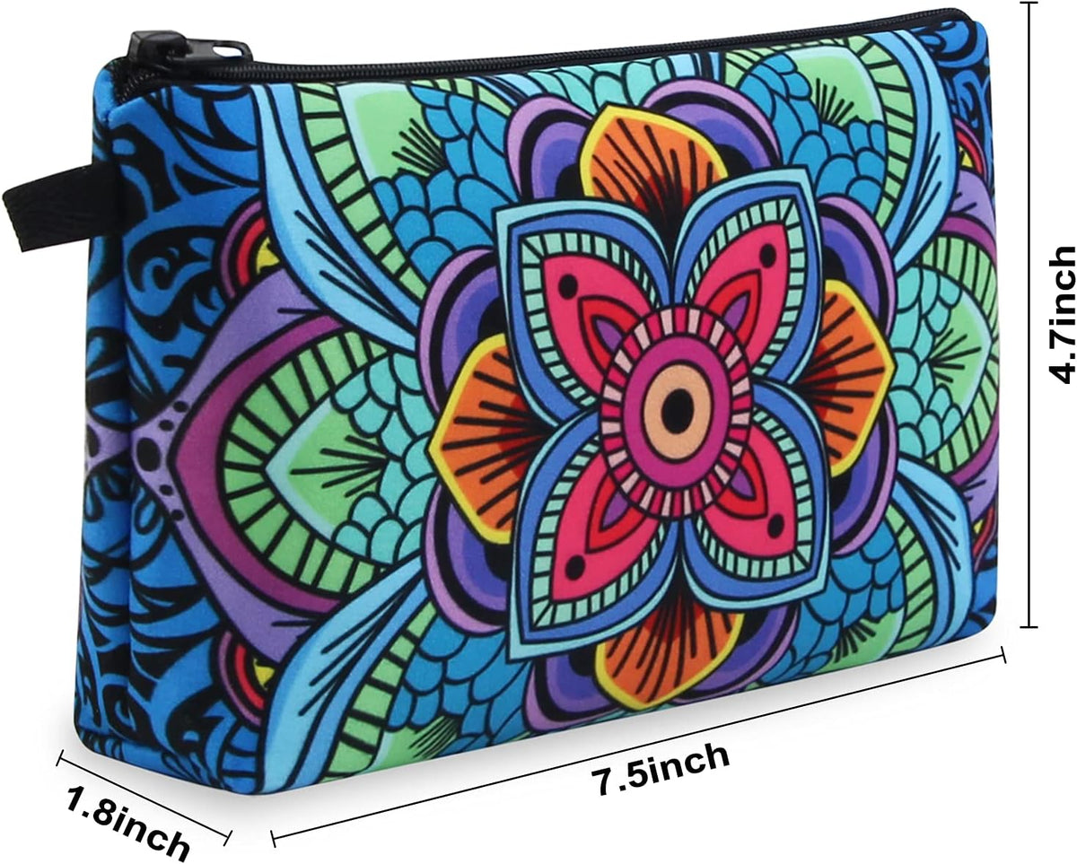 MAGEFY Small Makeup Bag, Portable Travel Cosmetic Bag Zipper Pouch Waterproof Makeup Pouch Multifunctional Small Bag for Women (1 pack, dark blue flower 0179)