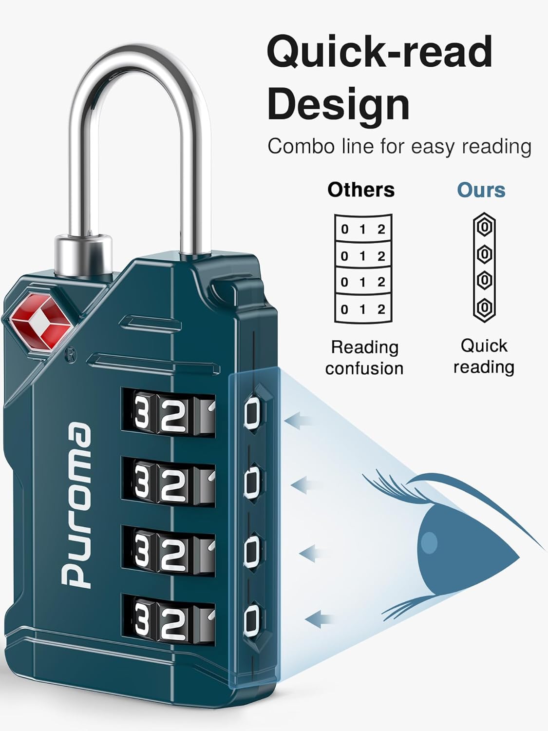 Puroma TSA Approved Luggage Locks, 2 Pack 4 Digit Resettable Travel Combination Code Lock with Zinc Alloy Body for Suitcase, Backpack, Laptop Bag, Gym Locker, Toolbox (Orange)