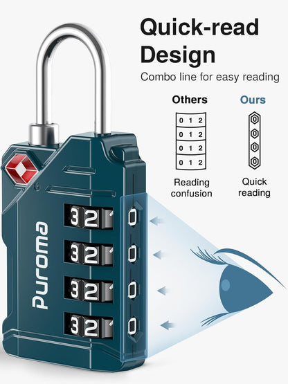 Puroma TSA Approved Luggage Locks, 2 Pack 4 Digit Resettable Travel Combination Code Lock with Zinc Alloy Body for Suitcase, Backpack, Laptop Bag, Gym Locker, Toolbox (Orange)
