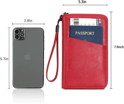 Family Passport Holder for Travel Women and Men RFID Passport Holder with Zipper Passport Case Passport cover Passport Wallet Travel Essentials and Accessories(Family,Pink)