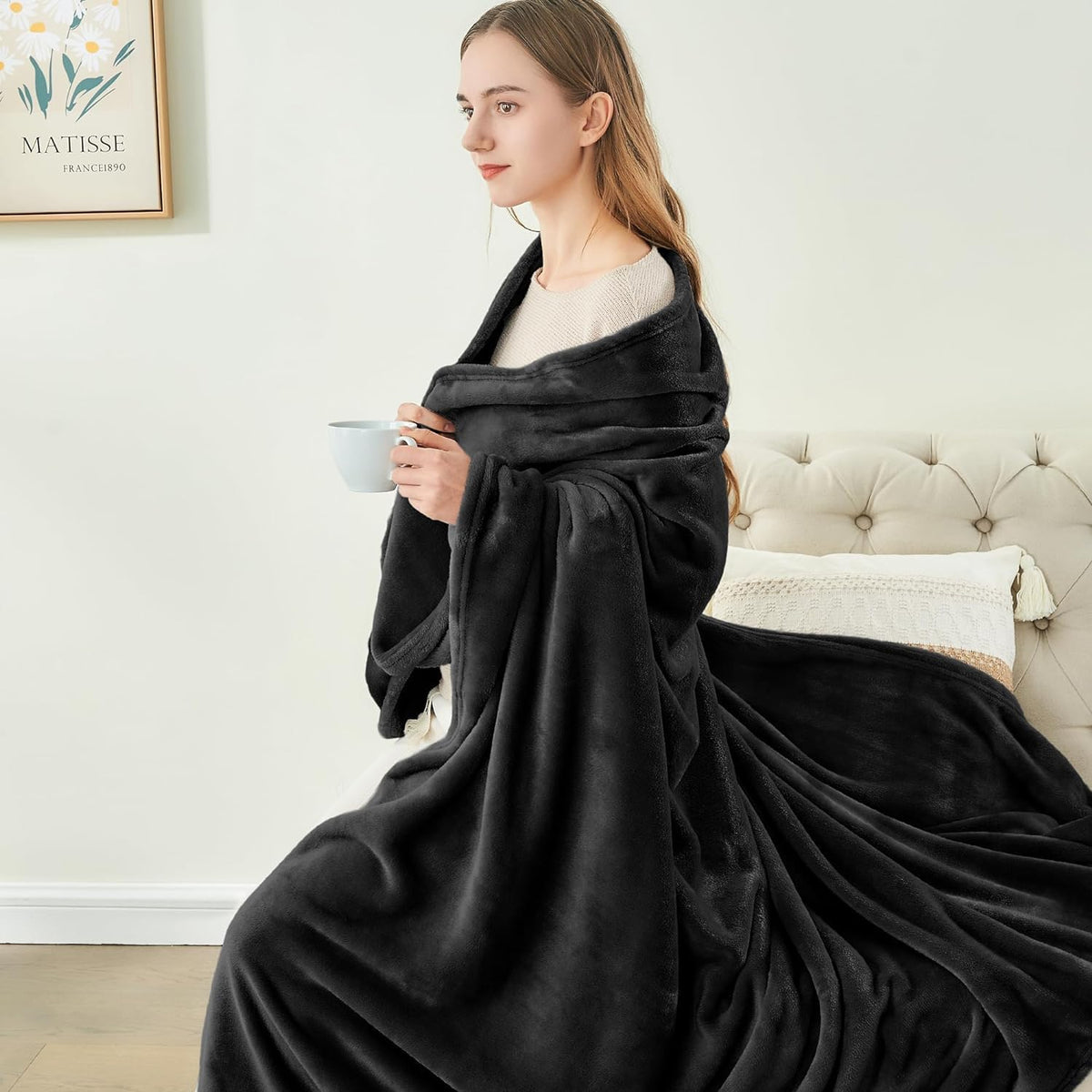 BEDELITE Fleece Blanket Black Throw Blankets for Couch & Bed, Luxury Plush Cozy Fuzzy Blanket 50x60 inches, Super Soft Warm Lightweight Throw Blanket for Travel Camping - Colors B