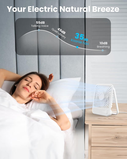 Koonie USB Desk Fan, Strong Wind Ultra Quiet Small Personal Fan with 180° Tilt Folding and 3 Speeds Adjustable, USB-C Corded Powered Mini USB Fan for Office Desktop Bedroom, NO BATTERY