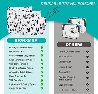 HIONXMGA TSA Approved Toiletry Bag, Set of 3 Clear Travel Toiletry Bag Quart Size Zipper Travel Pouch, Waterproof Makeup Cosmetic Bag for Women Men Kids Toiletries Carry on, Cacti A