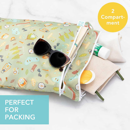 Bumkins Waterproof Wet Bag for Baby, Travel, Swim Suit, Cloth Diapers, Pump Parts, Pool, Beach, Gym Clothes, Toiletry, Hook to Stroller, Daycare, Zipper Reusable Wetdry Packing Pouch, Jungle