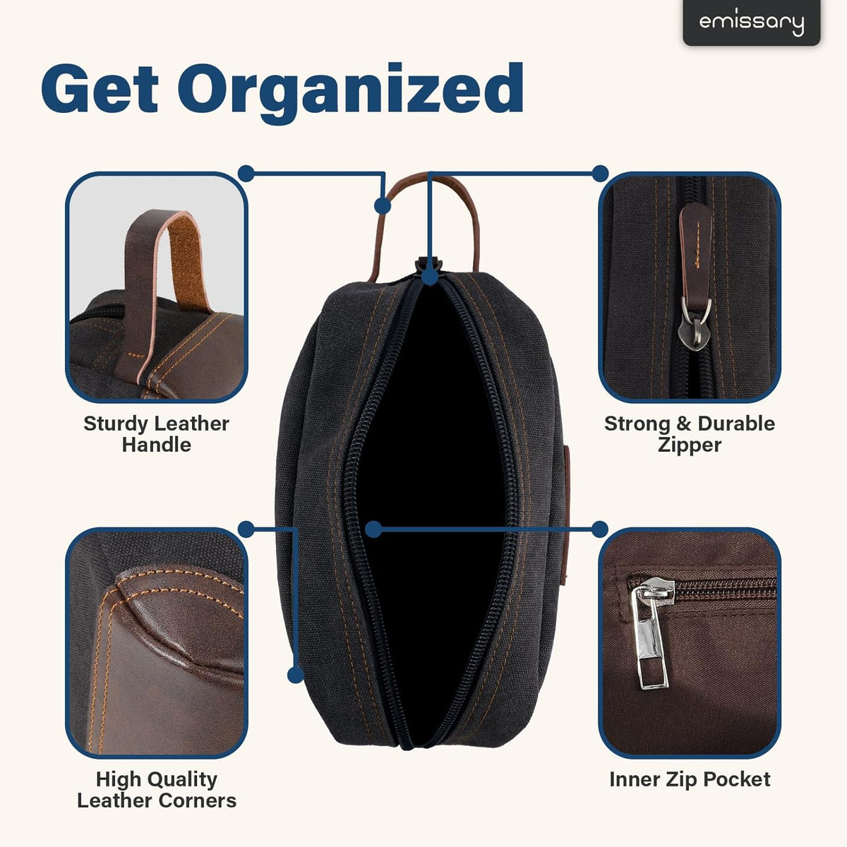 emissary Toiletry Bag for Men, Canvas Travel Toiletry Bag Men's Dopp Kit, Water-resistant Bathroom Bag Mens Shaving Kit, Travel Kit Small Bags, Shaving Bag, Toiletry Bags
