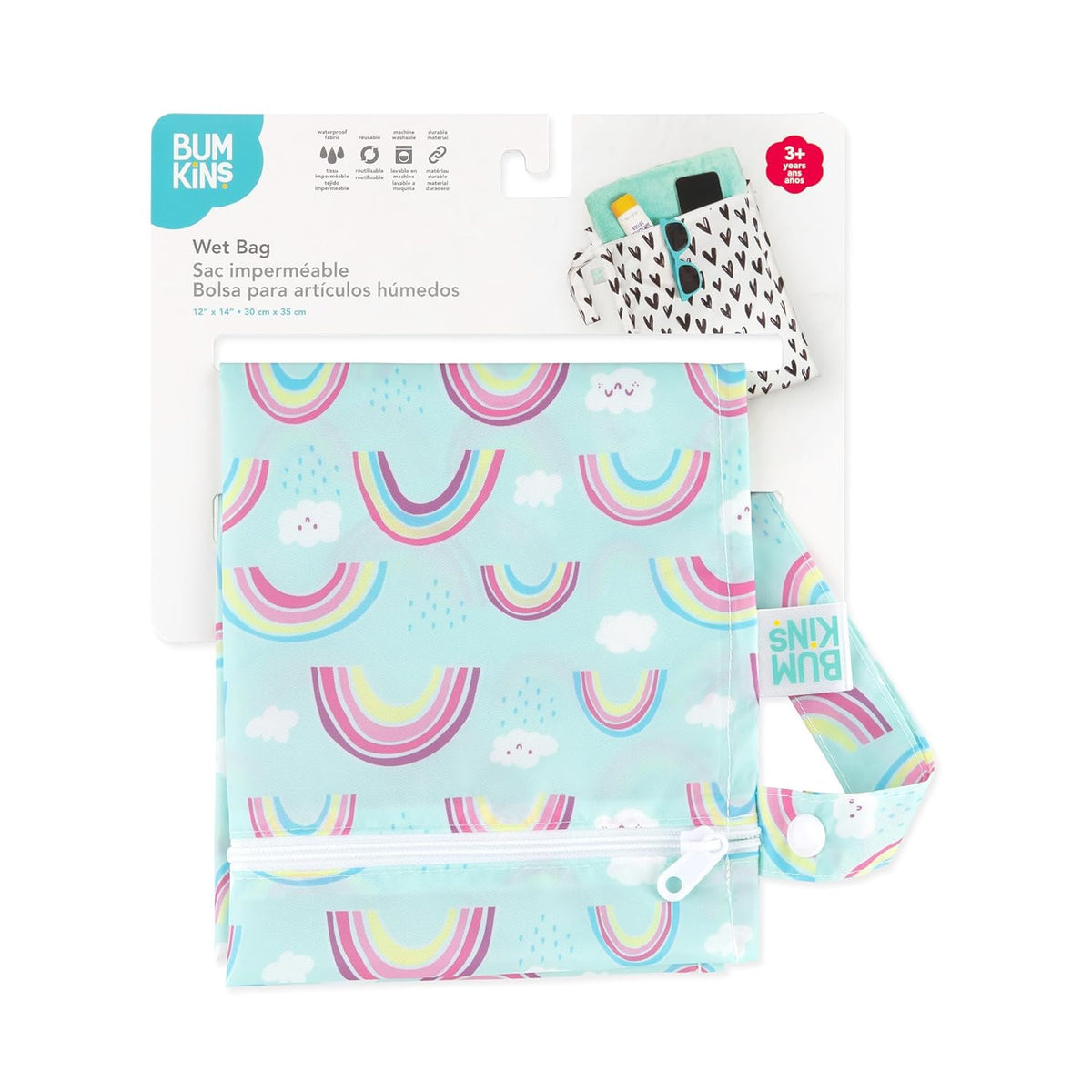 Bumkins Waterproof Wet Bag for Baby, Travel, Swim Suit, Cloth Diapers, Pump Parts, Pool, Beach, Gym Clothes, Toiletry, Hook to Stroller, Daycare, Zipper Reusable Wetdry Packing Pouch, Jungle