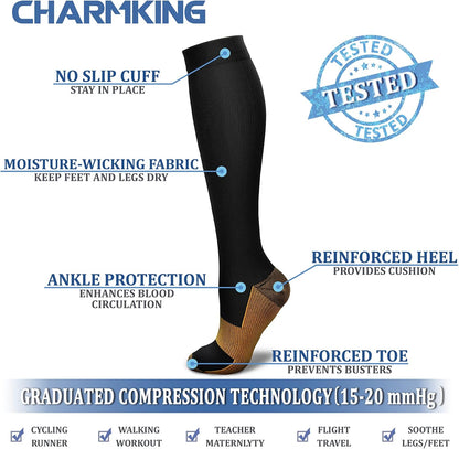 CHARMKING Compression Socks for Women & Men Circulation (8 Pairs) 15-20 mmHg Best Calf Socks Support for Athletic Cycling - Colors A