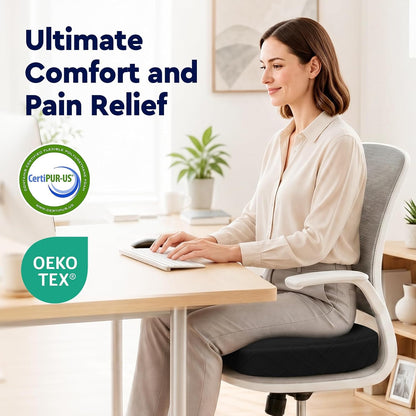 TushGuard Seat Cushion, Memory Foam Office Chair Cushion - Grey, Large