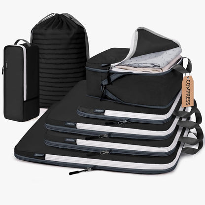 CherryNow Compression Packing Cubes, 7 Set Packing Cubes Compression, Travel Essentials, Travel Organizer for Shoes, Clothing, Grey