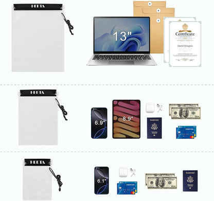 HEETA 5-Pack Clear Waterproof Dry Bag Pouch, Water Tight Cases Dry Bags Document Holder for Camera Mobile Phone Maps, Kayaking Boating