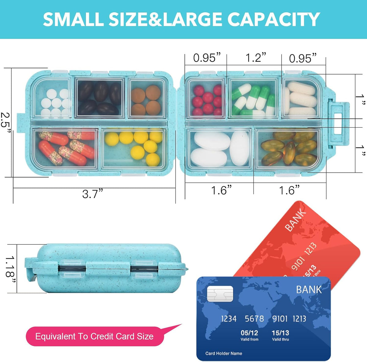 Travel Pill Organizer with 189 Medicine Labels, 10 Compartments Small Pill Case Compact and Portable Travel Pill Box for Airplane Car Purse Nurse Vacation Essentials (Gray, 1 Pack)