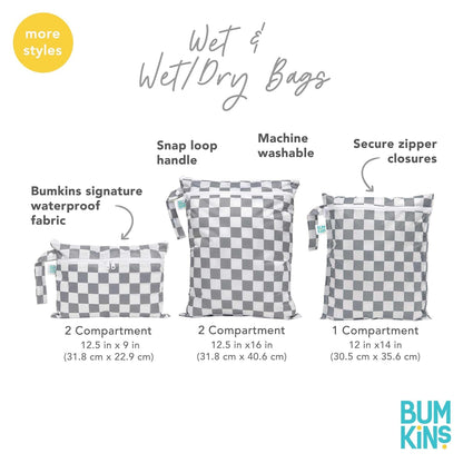 Bumkins Waterproof Wet Bag for Baby, Travel, Swim Suit, Cloth Diapers, Pump Parts, Pool, Beach, Gym Clothes, Toiletry, Hook to Stroller, Daycare, Zipper Reusable Wetdry Packing Pouch, Jungle
